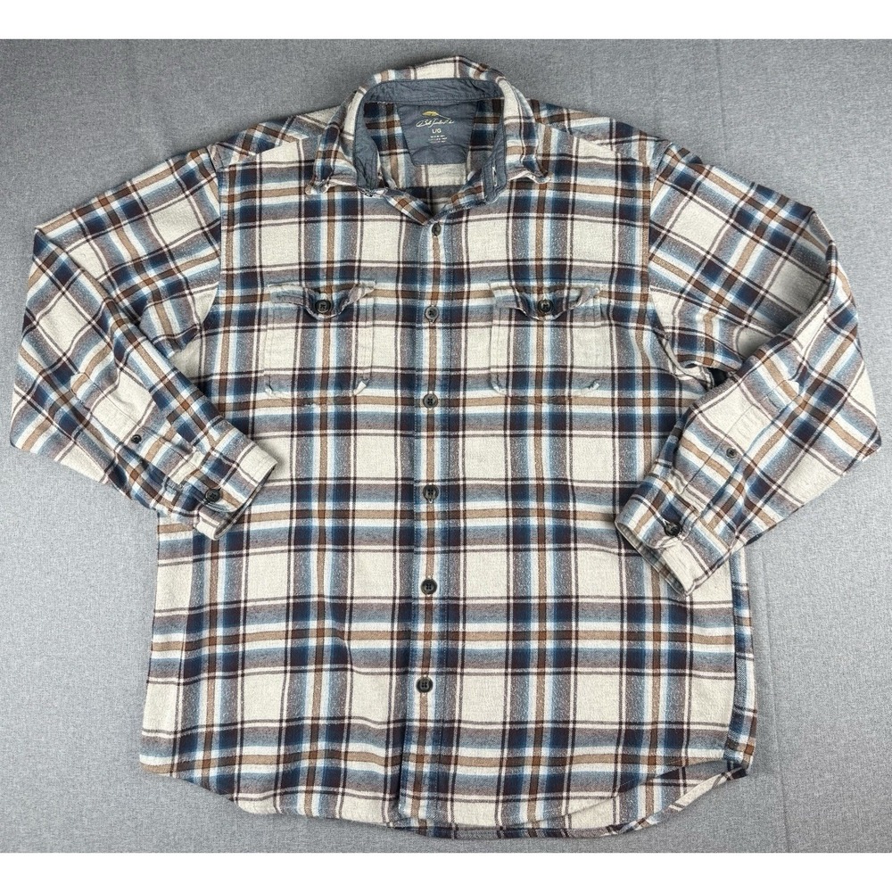 Bob Timberlake Men's Large Plaid Flannel Shirt Blue Brown Button Front L
